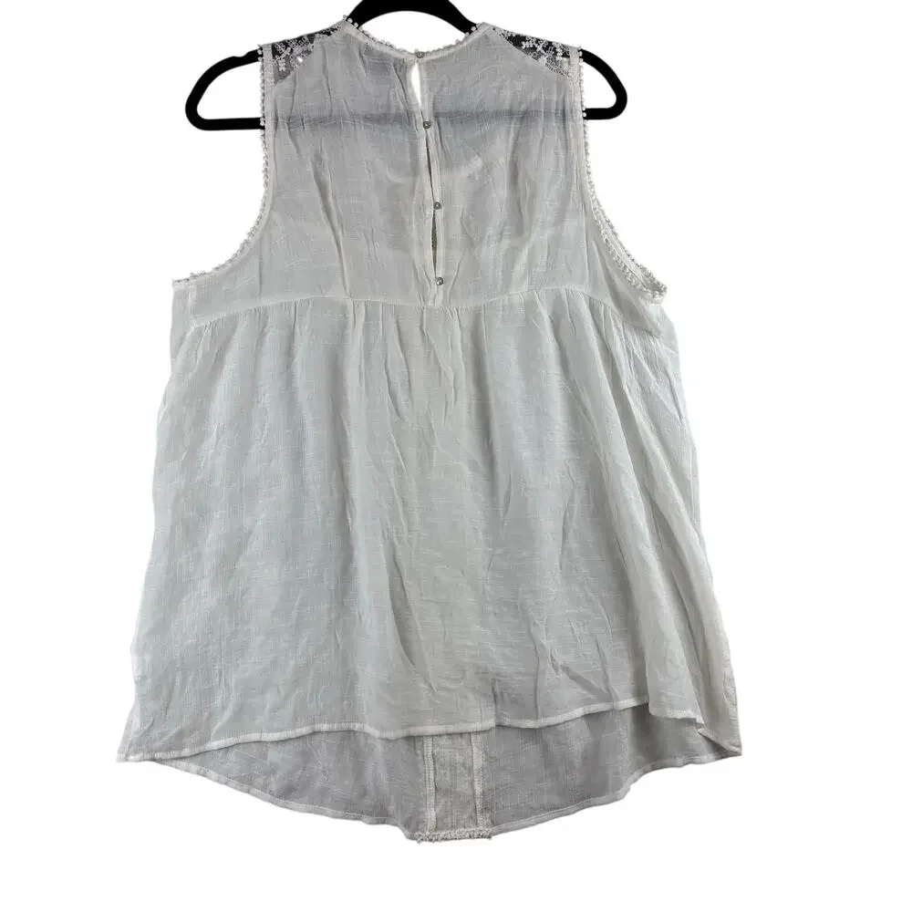 New Directions Sleeveless Blouse Womens 0X 14W Sheer Ivory Feminine Crochet Lace